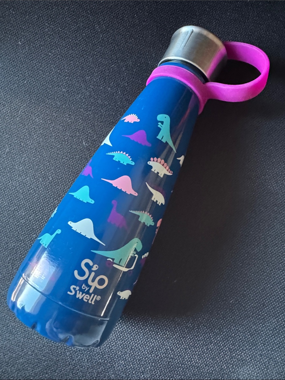 S'ip by S'well Blue Dino Stainless Bottle with Pink silicone 10oz